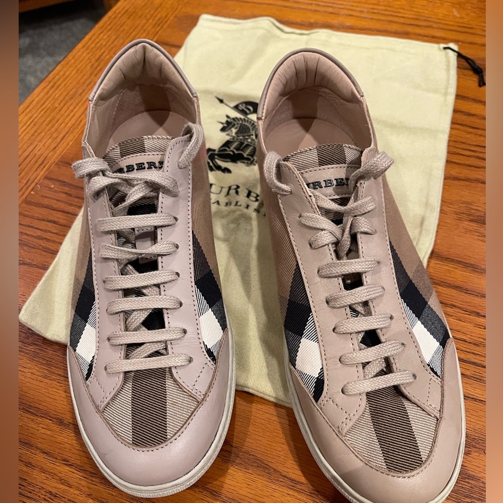 Burberry Beige/Brown Nova Check Canvas and Leather Low Top Sneakers Size 40